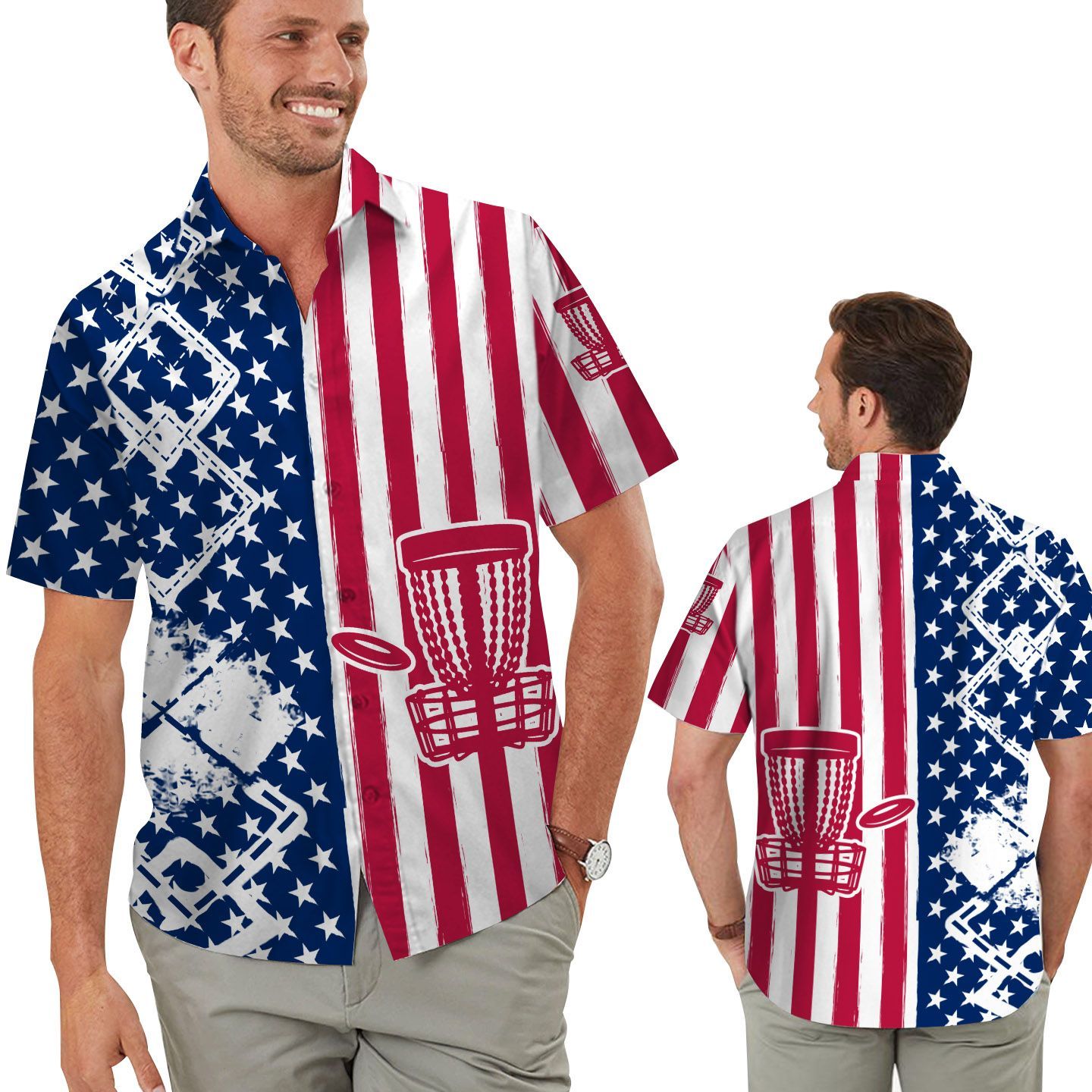 Disc Golf American Flag Men Hawaiian Shirt For Disc Golfers
