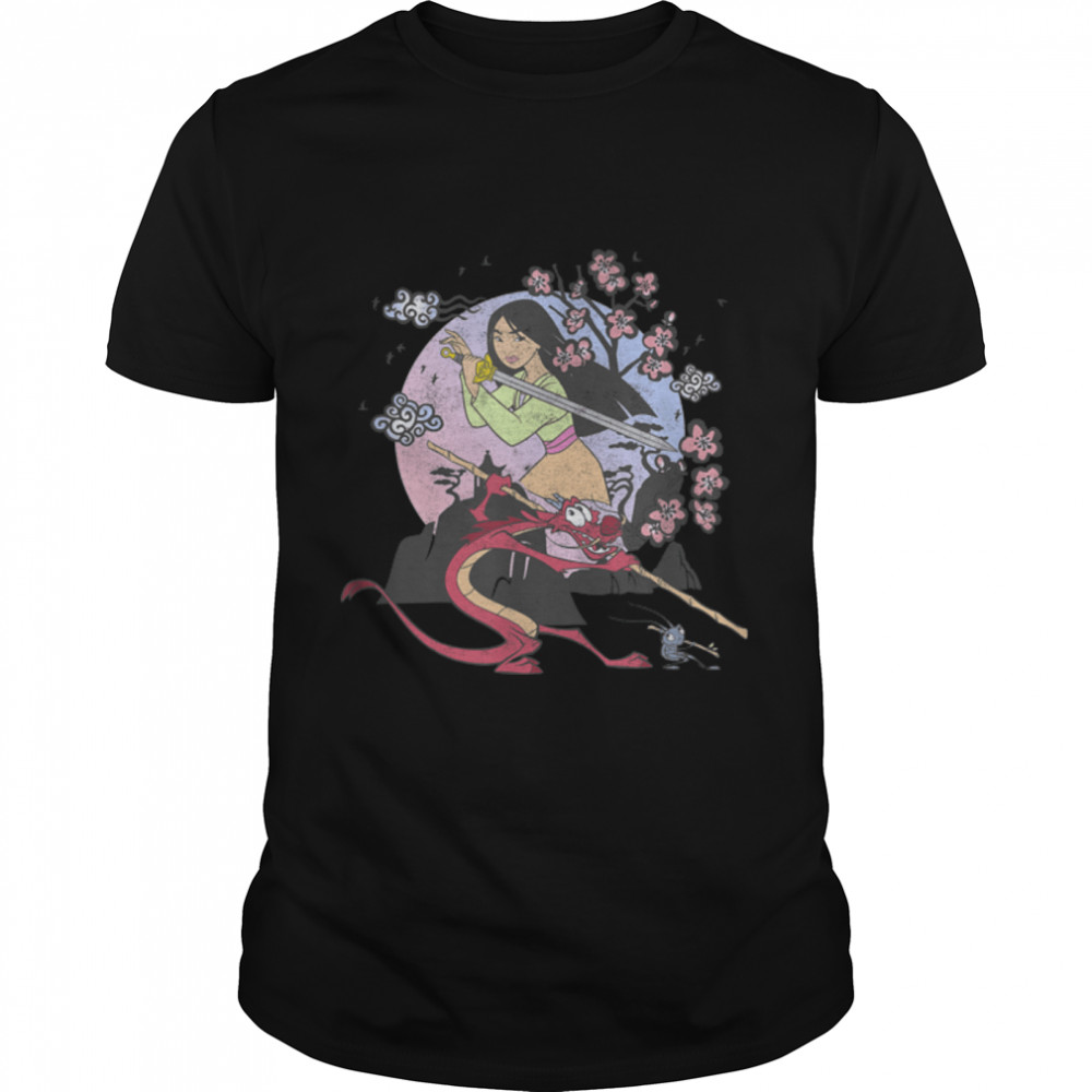 Disney Mulan Warrior Group Floral Poster T-Shirt B09PQ7257M