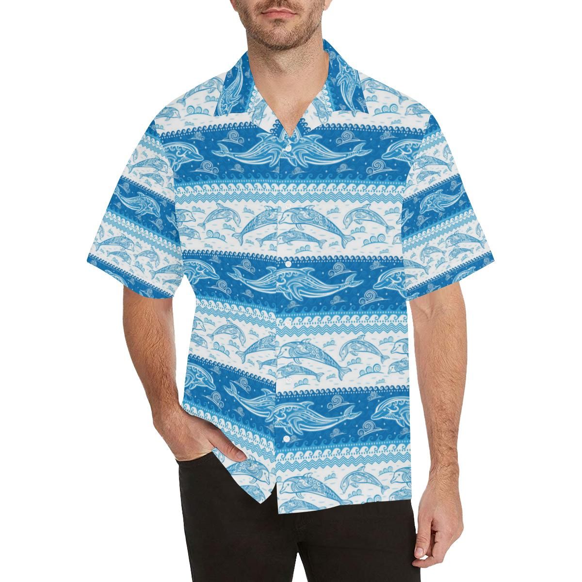 Dolphin Tribal Pattern Ethnic Motifs Men’s All Over Print Hawaiian Shirt