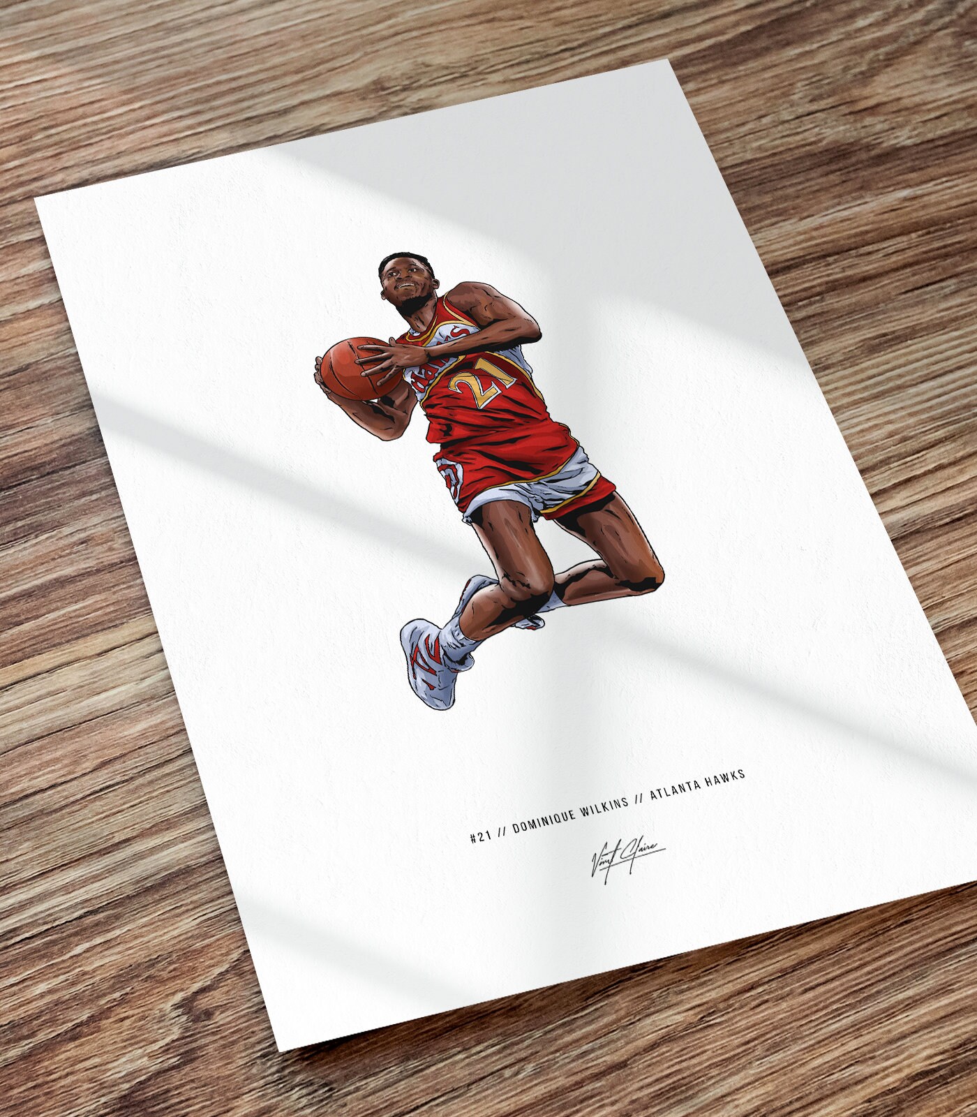 Dominique Wilkins Atlanta Hawks Basketball Drawing Art Poster Print, Dominique Wilkins Poster, Gift for Atlanta Hawks Fans