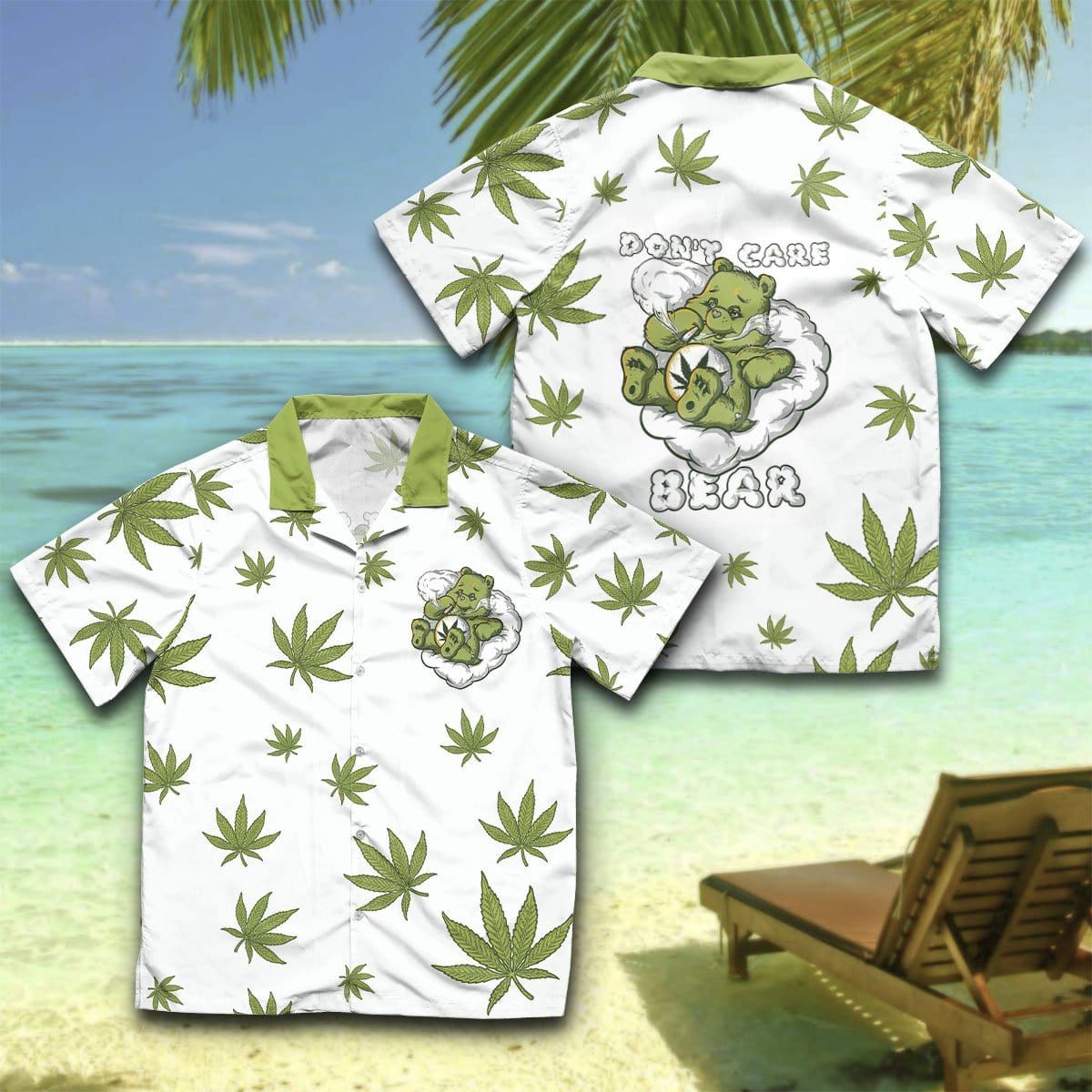 Don't Care Bear Weed Green White Unisex Hawaiian Shirts