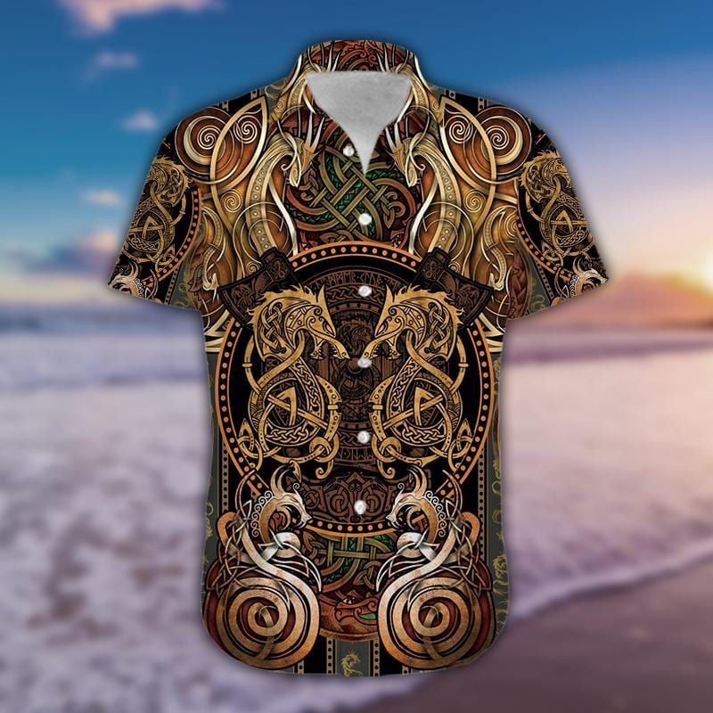 Dragon Iron Pattern Brown Unisex Hawaiian Aloha Shirts #190421h