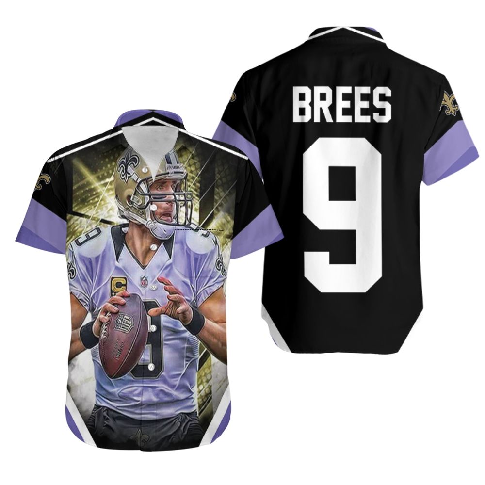 Drew Brees 9 New Orleans Saints Purple Hawaiian Shirt
