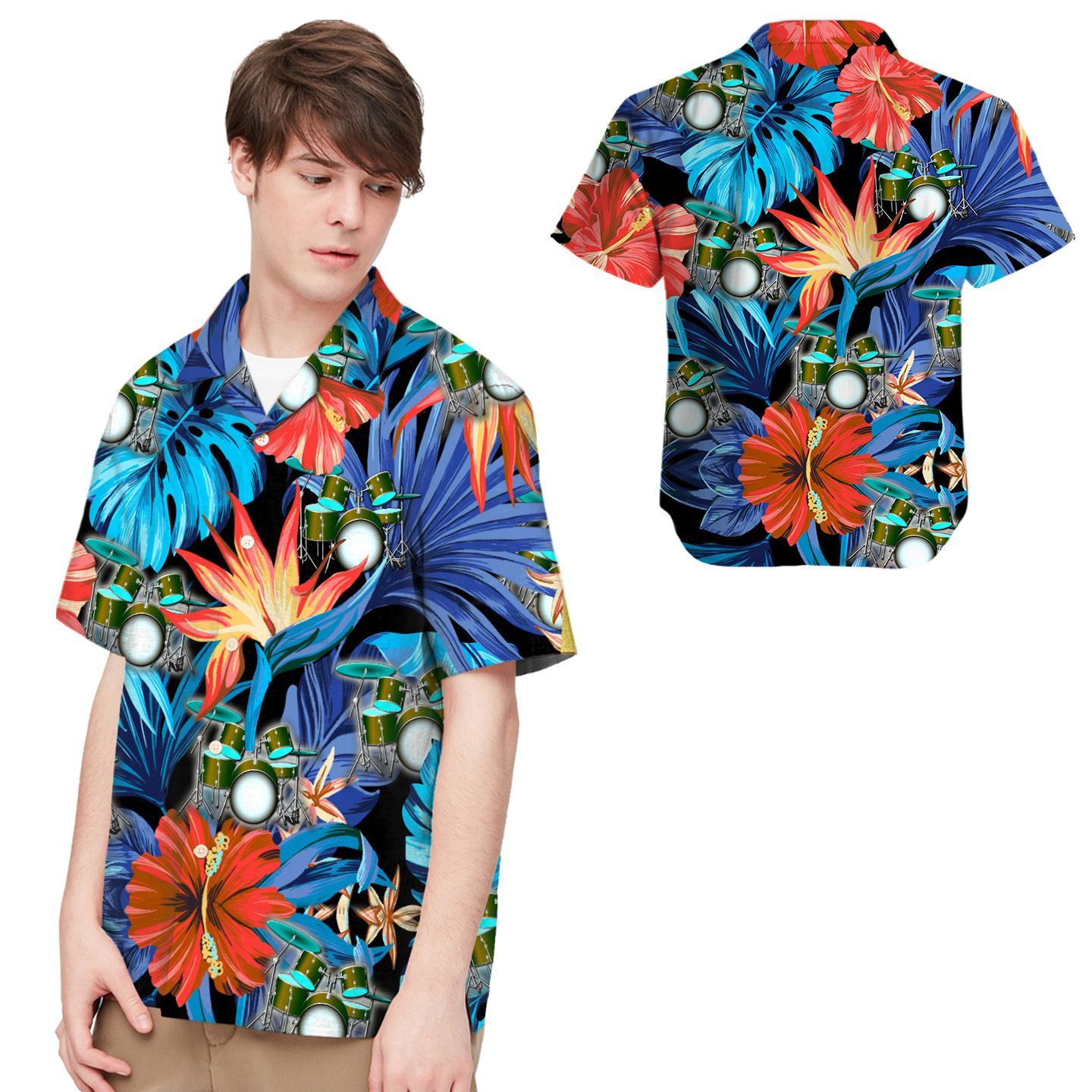 Drum Tropical Leaves Men Hawaiian Shirt For Drummers In Daily Life