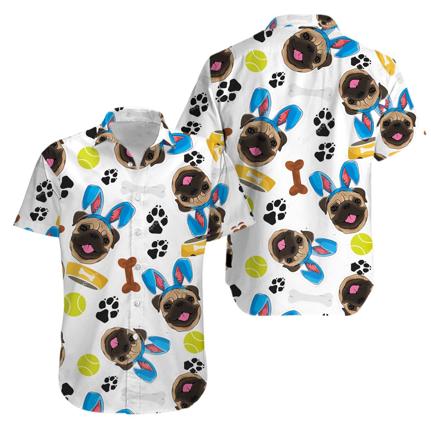 Easter Pug Funny Puppy Bunny happy easter day Aloha Hawaiian Shirts #V