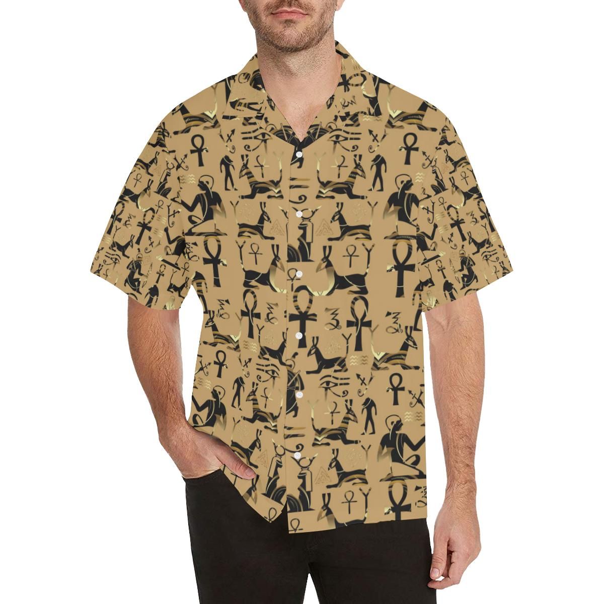 Egypt Hieroglyphics Pattern Print Design 02 Men’s All Over Print Hawaiian Shirt (model T58)