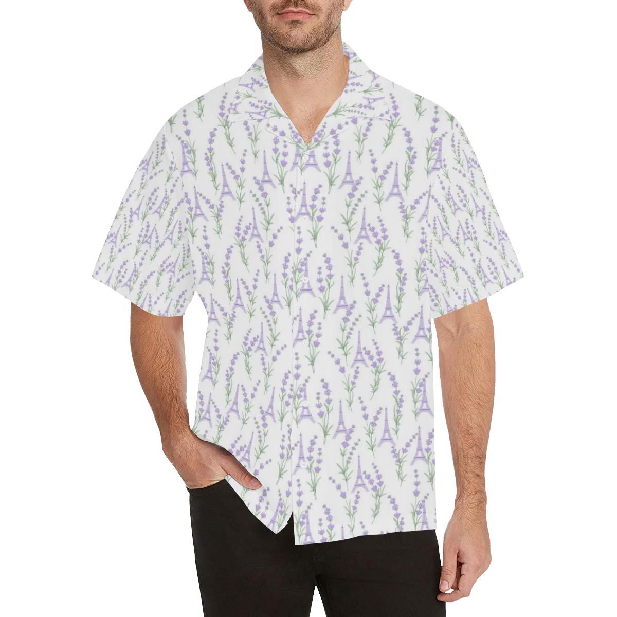 Eiffel Tower Lavender Pattern Print Design 01 Men’s All Over Print Hawaiian Shirt (model T58)