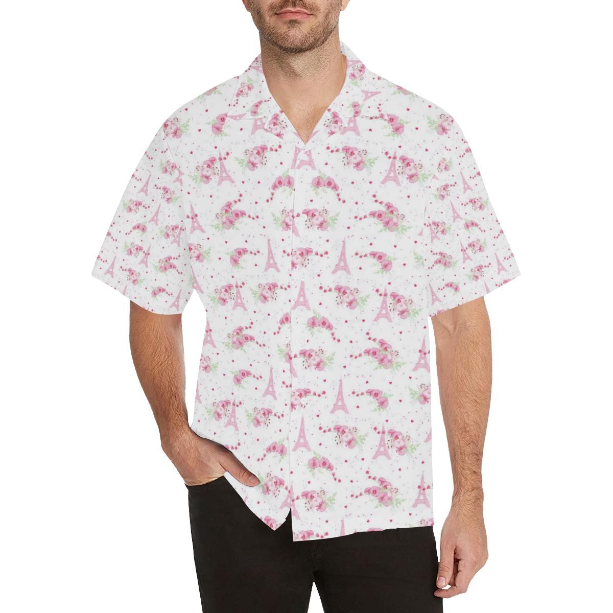 Eiffel Tower Pink Theme Pattern Print Design 05 Men’s All Over Print Hawaiian Shirt (model T58)