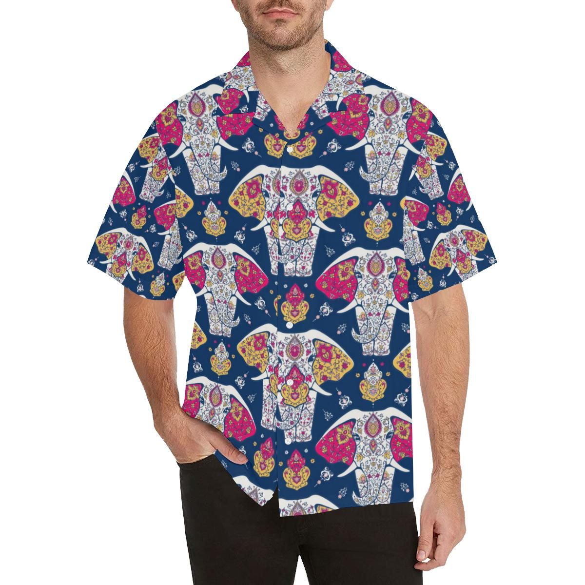 Elephant Pattern Men’s All Over Print Hawaiian Shirt