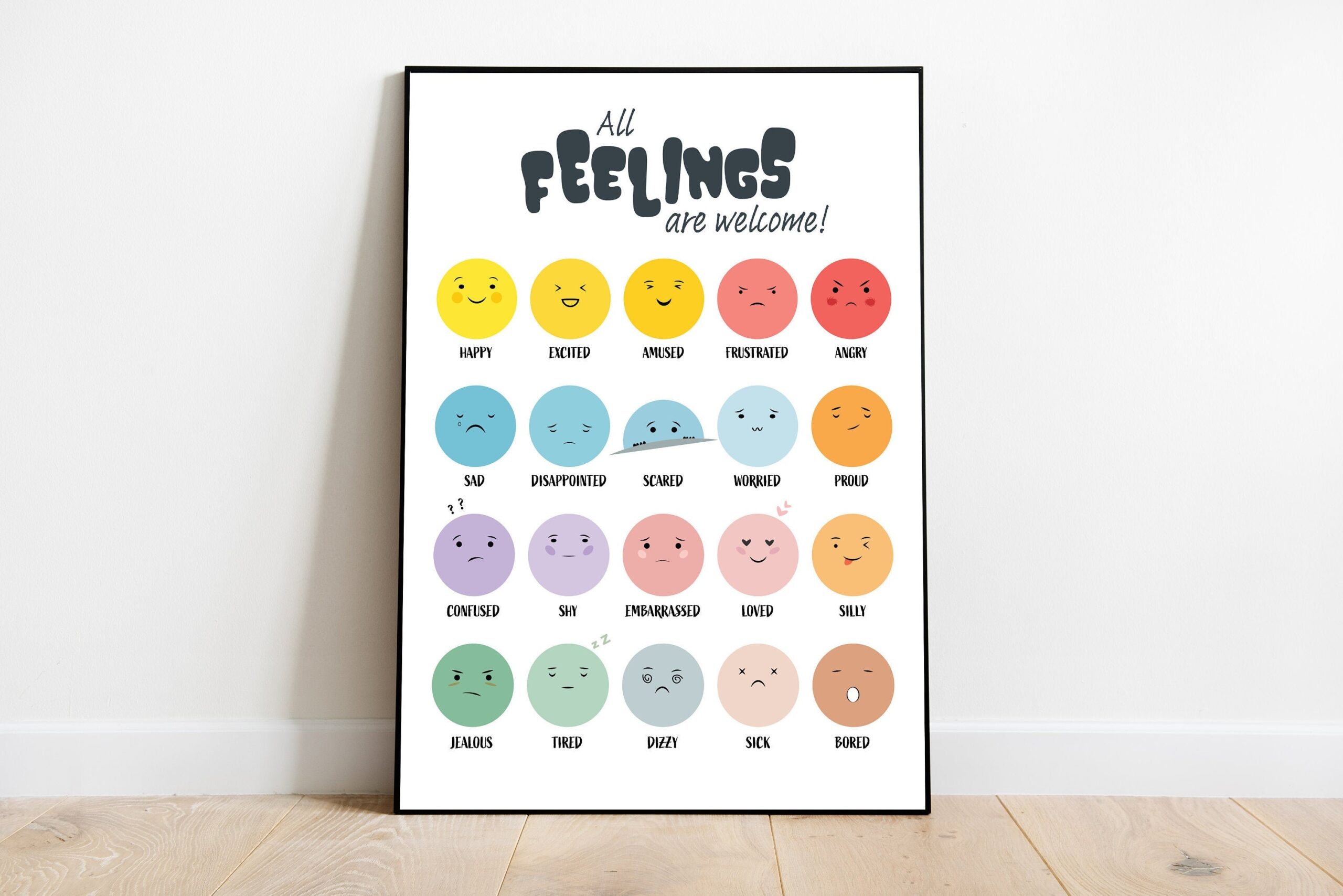 Emotions All Feelings Are Welcome Chart Educational Classroom No Framed Poster