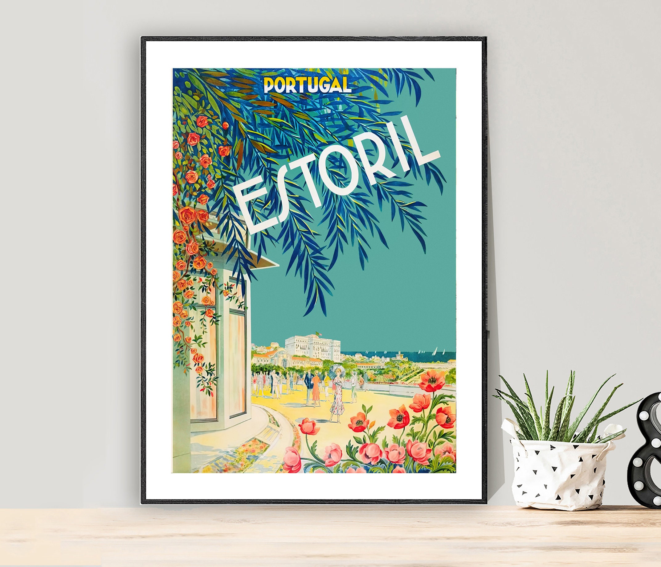 Estoril Portugal  Vintage Travel Poster - Poster Paper or Canvas Print  Gift Idea