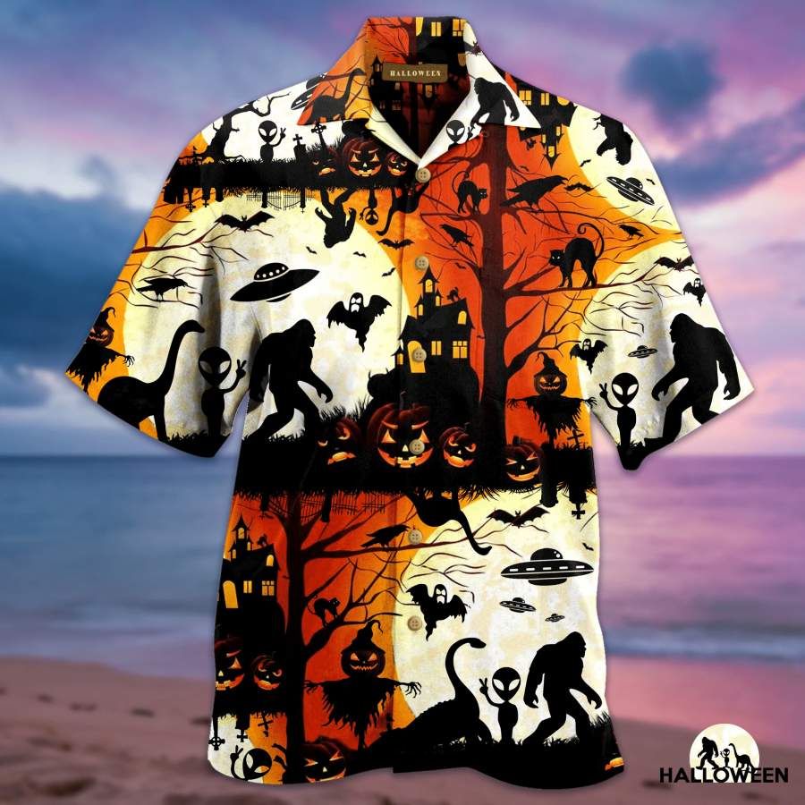 Ew People Bigfoot Ufo Halloween Hawaiian Aloha Shirts #hl
