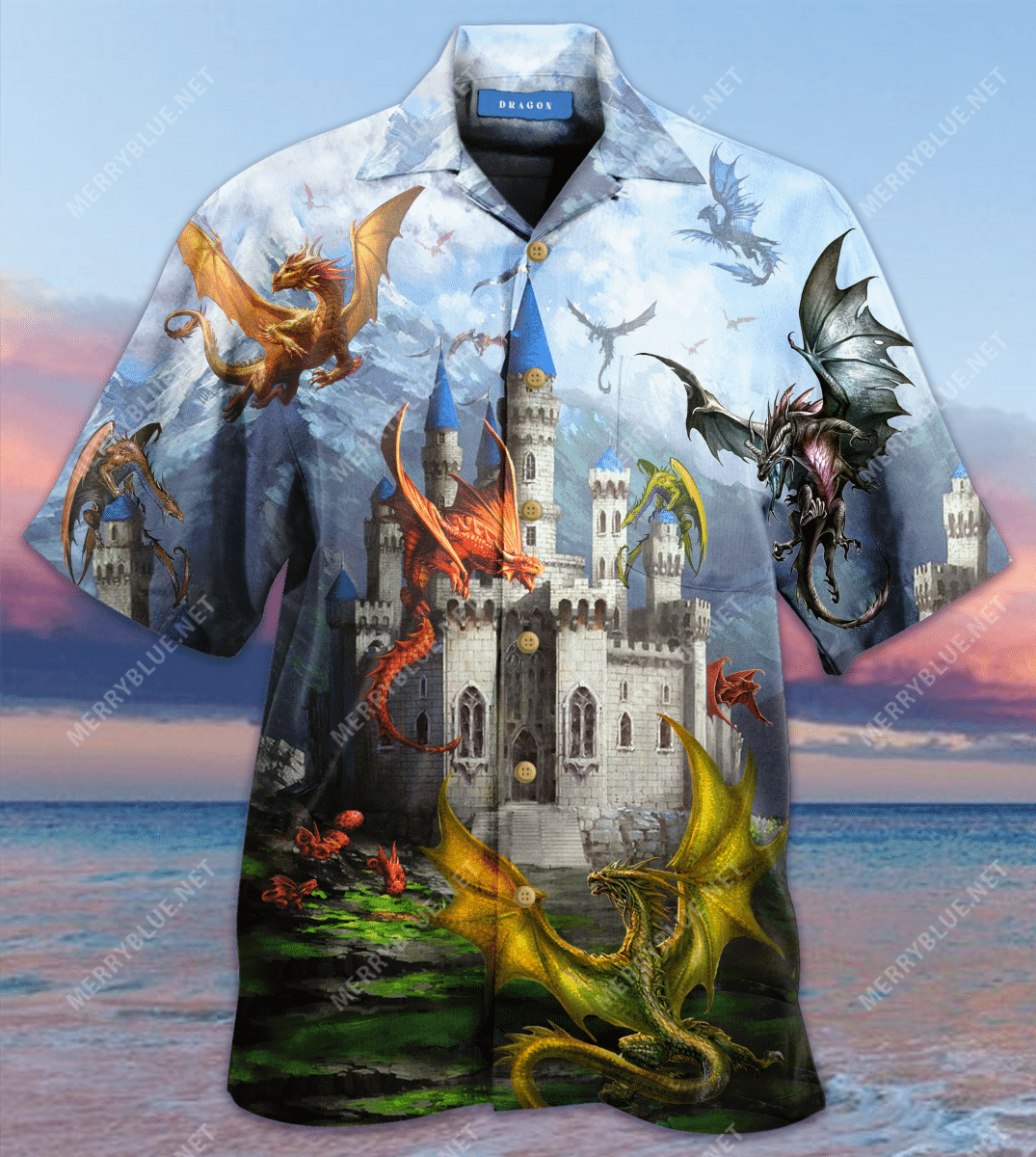 Fantasy Dragons On The Castle Unisex Hawaiian Shirt