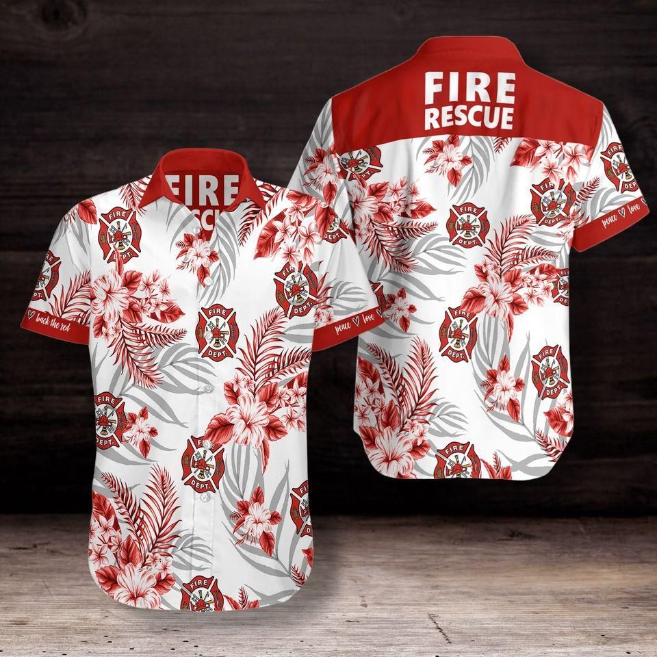Father's Day Gift Simple Firefighter Fire Rescue red Unisex Hawaiian Aloha Shirts