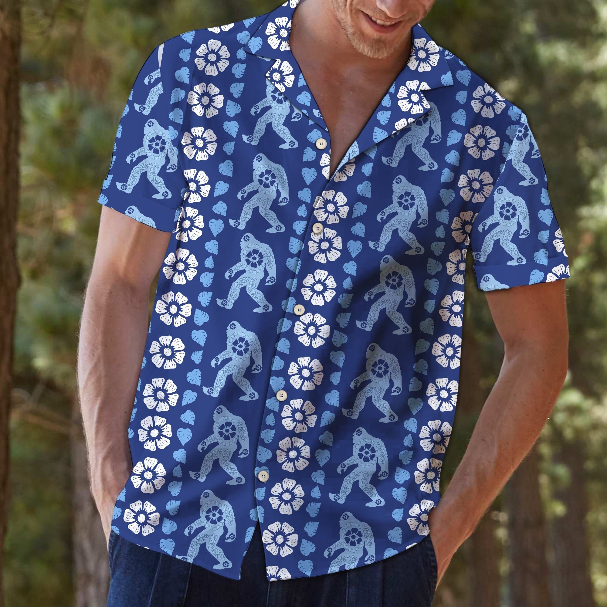 Felobo Hawaii Shirt Bigfoot Blue Floral T0807 