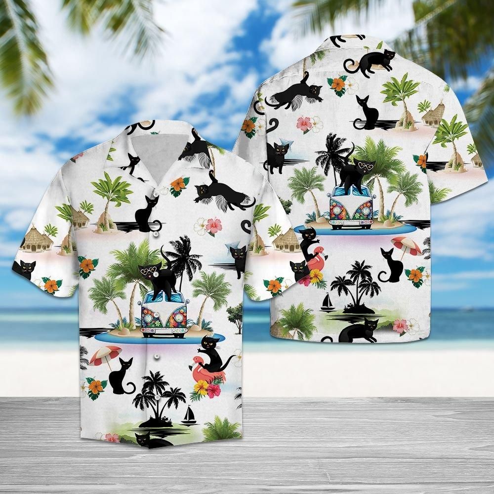 Felobo Hawaii Shirt Black Cat  Vacation G5710 
