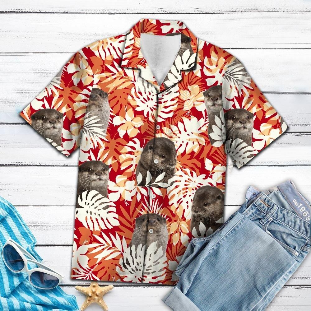 Felobo Hawaii Shirt Otter Palm Leaves T1007 
