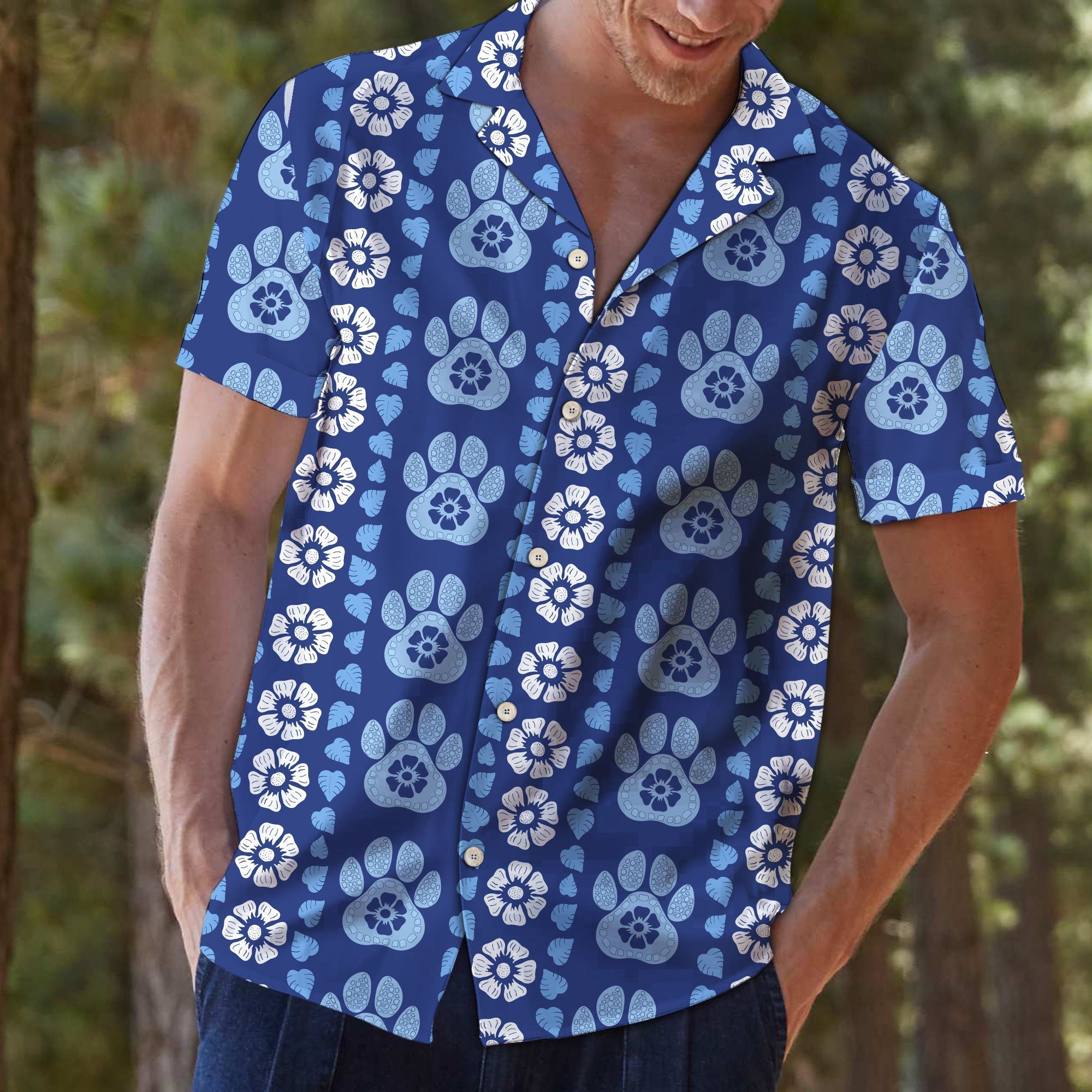 Felobo Hawaii Shirt Paw Blue Floral T0807 