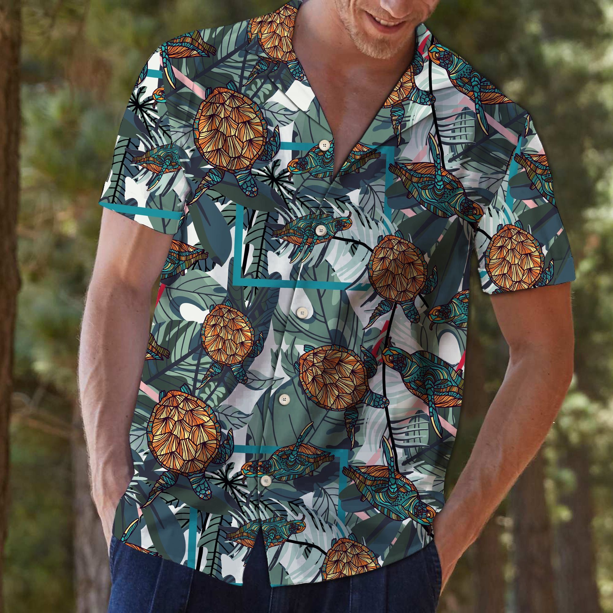 Felobo Hawaii Shirt Turtle Tropical Leaves T0307 