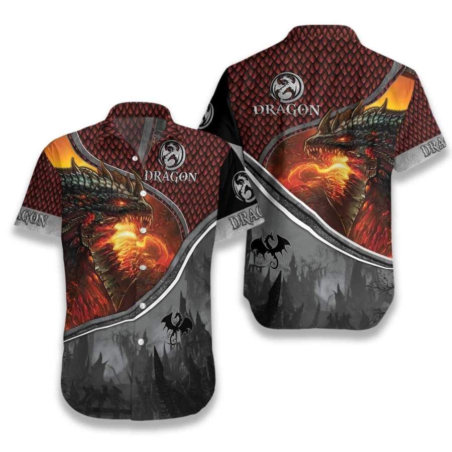 Fire Dragon Hawaiian Aloha Shirts #v