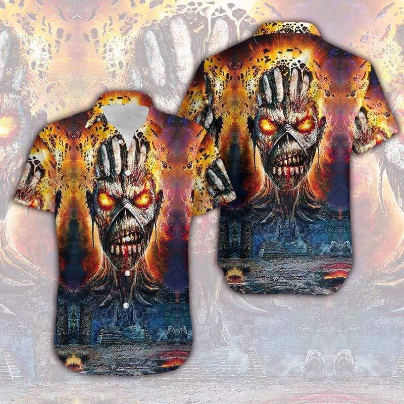 Fire Skull Rock Style Custom Name Hawaiian Shirts #dh Big And Tall Hawaiian Shirts