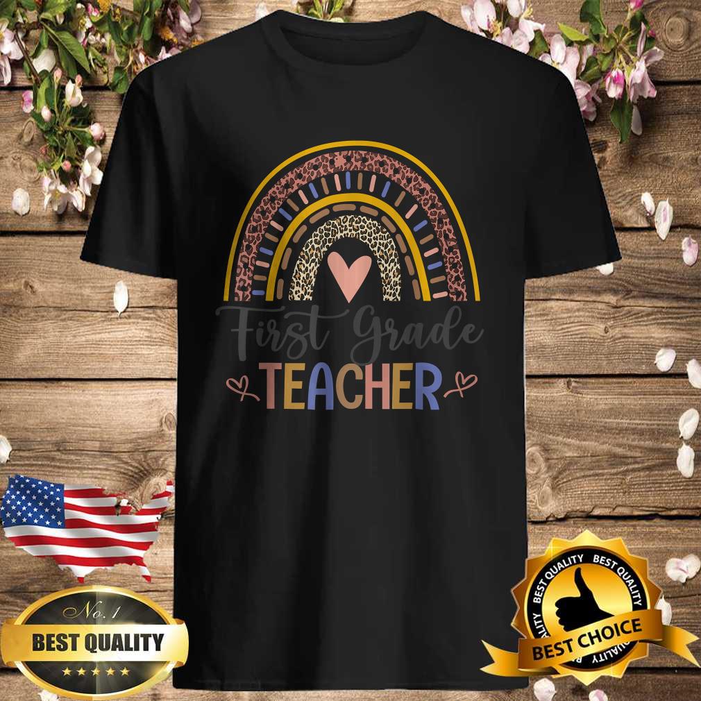 First Grade Teacher Leopard Boho Rainbow Back To School T-Shirt