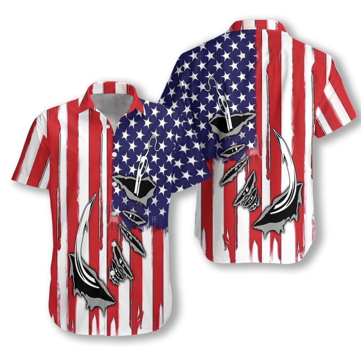 Fishing Hook American Flag Unisex Hawaiian Shirt #V