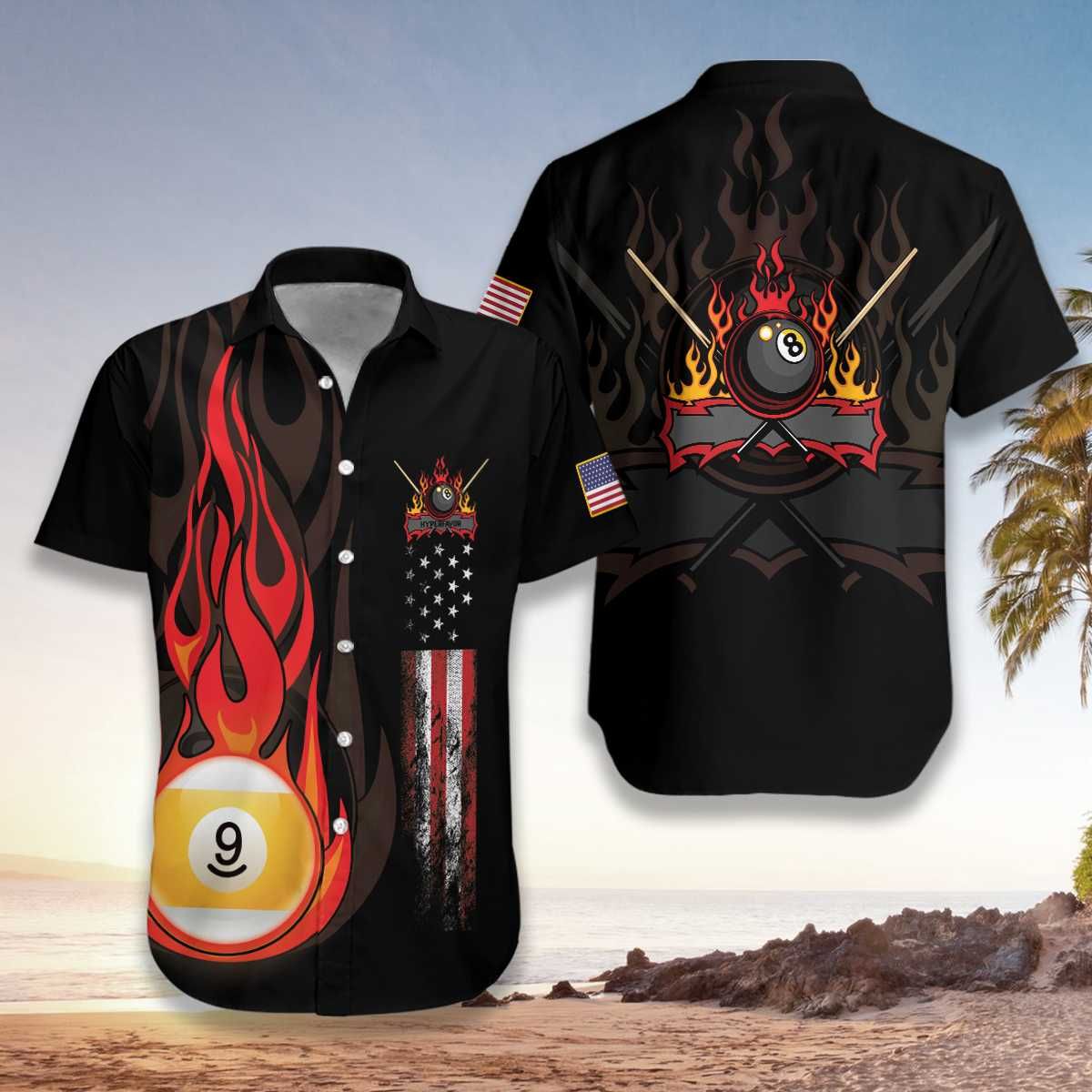 Flame 9 Ball Billiard Hawaiian Shirts #DH