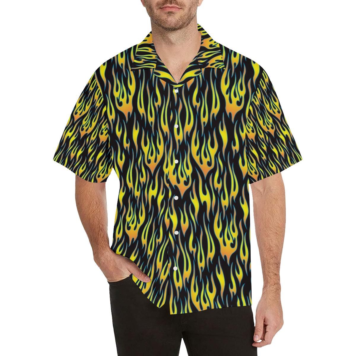Flame Fire Pattern Background Men’s All Over Print Hawaiian Shirt