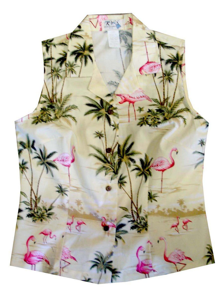 Flamingo Fashion Yellow Women’s Sleeveless Hawaiian Shirt