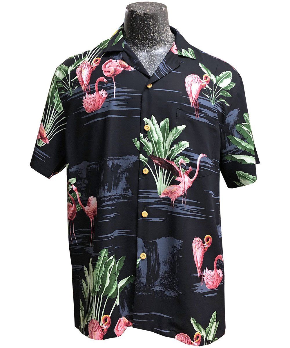 Flamingo Getaway Black Hawaiian Shirt