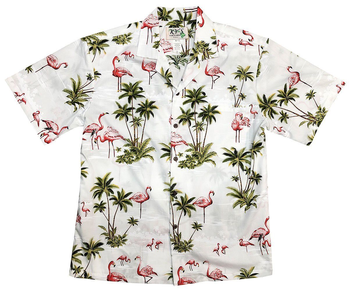 Flamingo Isle White Hawaiian Shirt