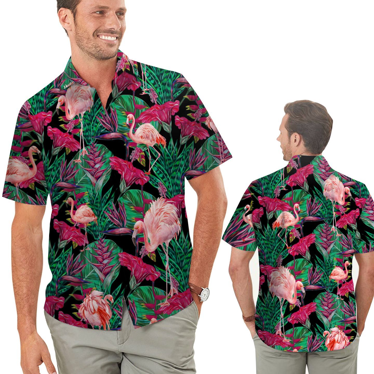 Flamingo Tropical Floral Men Hawaiian Shirt For Flamingo Lovers