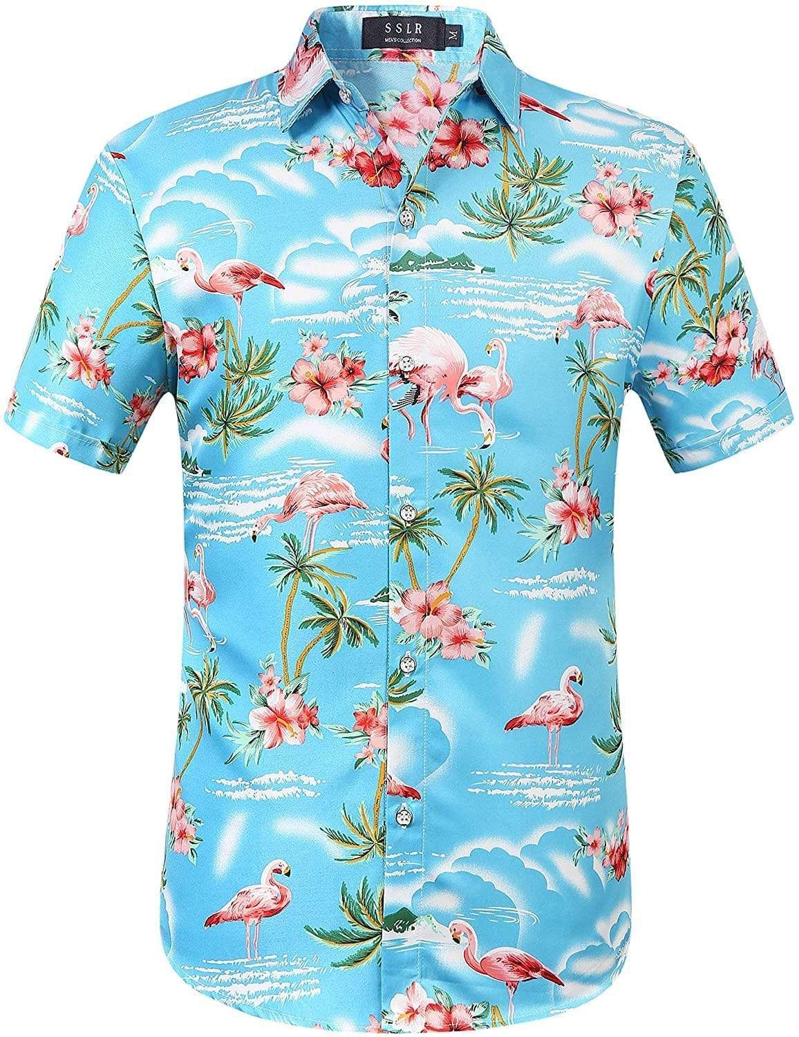 Flamingos Casual Blue Funky Hawaiian Aloha Shirts #dh