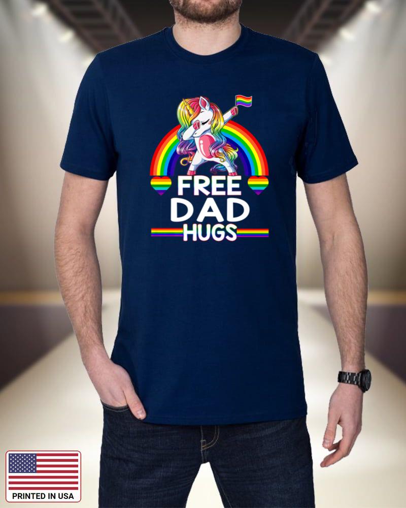 Free Dad Hugs Tshirt Unicorn LGBT Pride Rainbow Father Premium kcY06