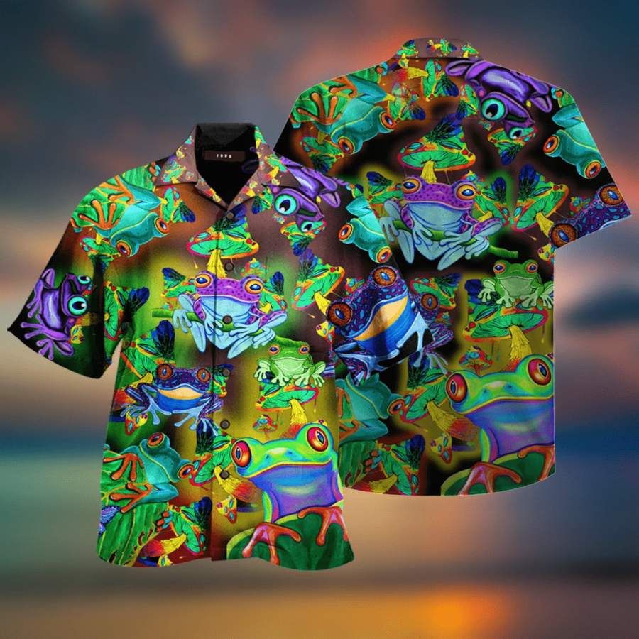 Frogs And Mushrooms Hippie Hawaiian Aloha Shirts #v