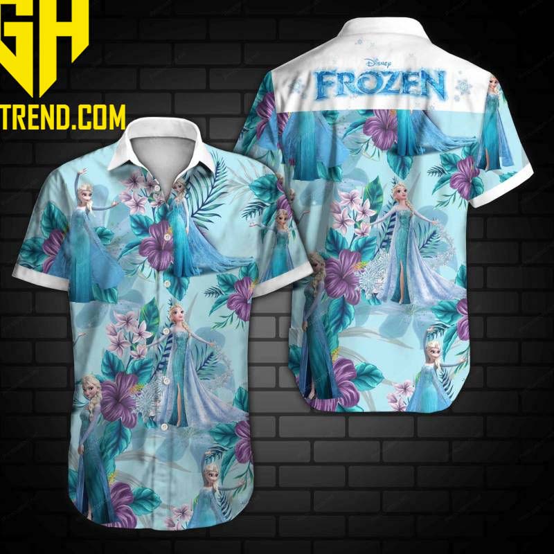 Frozen With Trophycal Flower Color Blue Disney Hawaiian Shirt