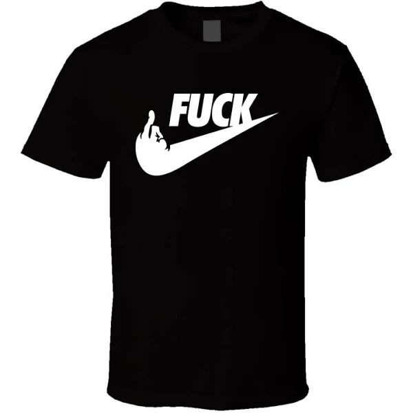 Fuck Middle Finger Swoosh Parody Athlete Funny Sports Black T Shirt