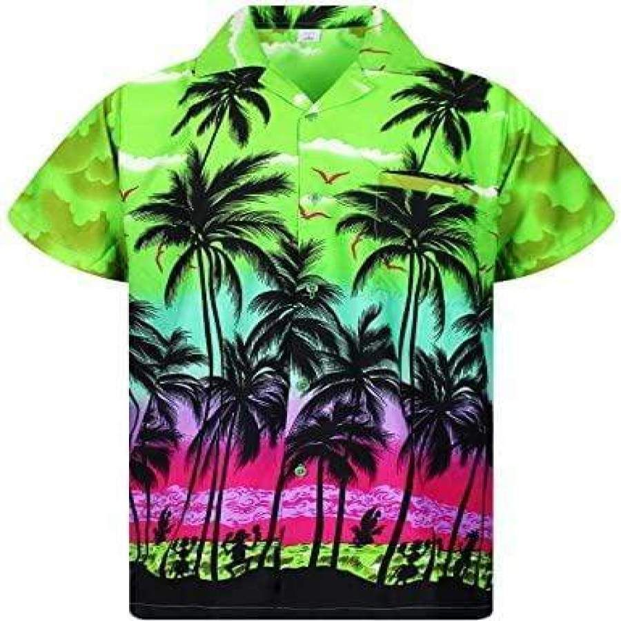 Funky Hawaiian Beach Palm Multi Colors Aloha Shirts #dh