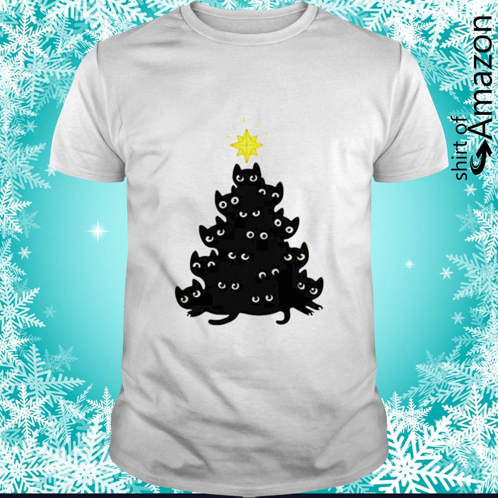 Funny Black Cat Christmas tree t-shirt