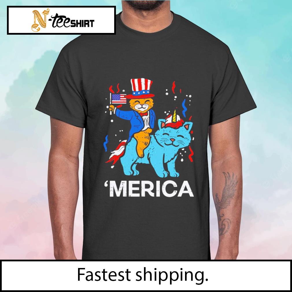 Funny Cats Merica American Flag 4Th Of July shirt