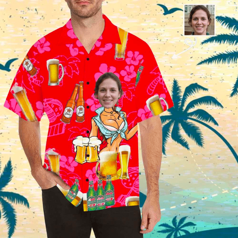Funny Custom Face Beer Unisex Hawaiian Aloha Shirts Big And Tall Hawaiian Shirts