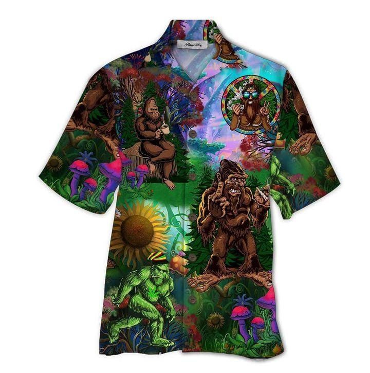 Funny Hippie Bigfoot Green Unisex Hawaiian Shirts