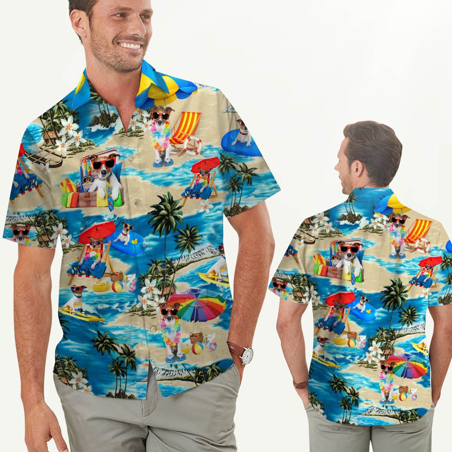 Funny Jack Russell Terrier Matching Men Hawaiian Shirt For Dog Lovers