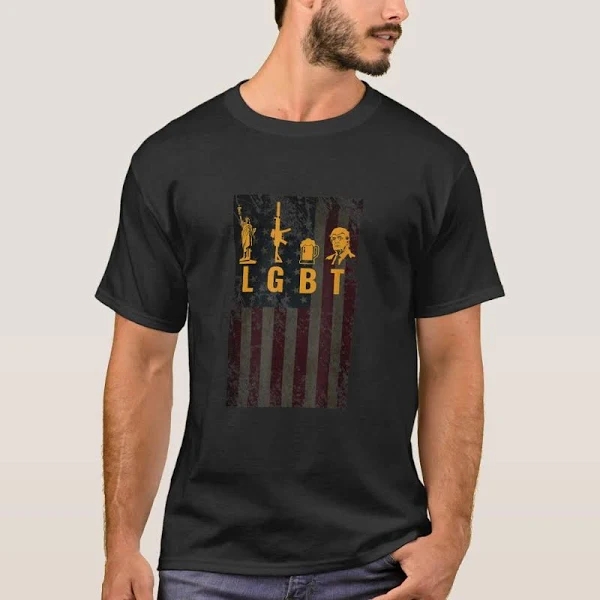 Funny Lgbt Liberty Guns Beer Trump Support T Shirt Men s Size Adult S Black