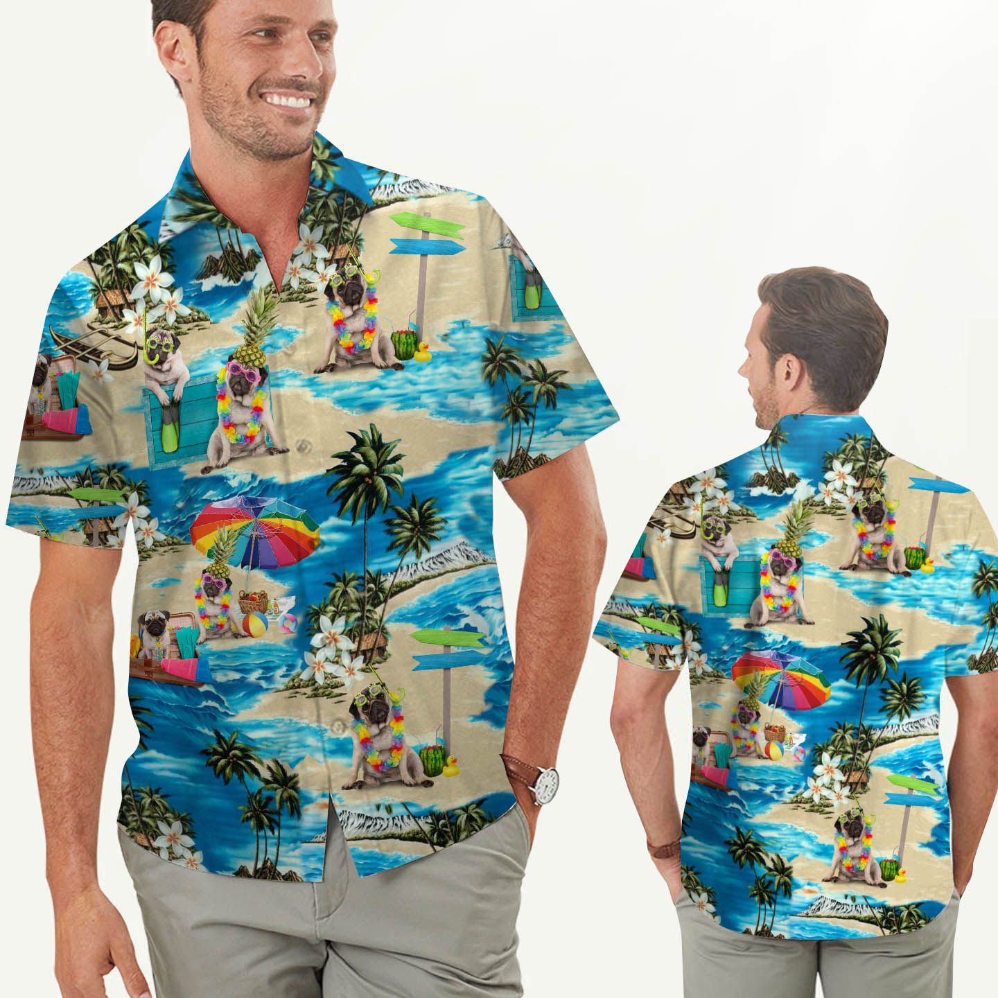 Funny Pug Matching Men Hawaiian Shirt For Dog Lovers