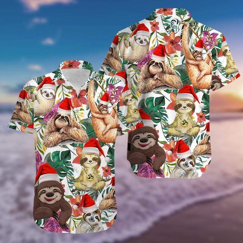 Funny Sloth Merry Christmas Hawaiian Aloha Shirts #1811h