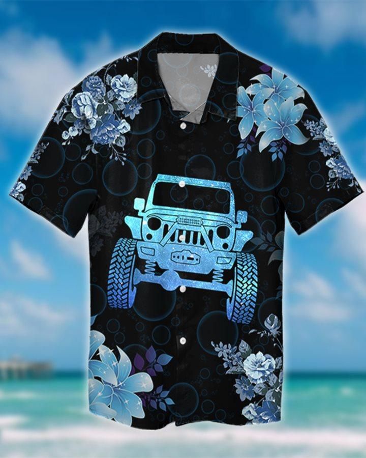Galaxy Floral Jeep Black Blue Unisex Hawaiian Shirts