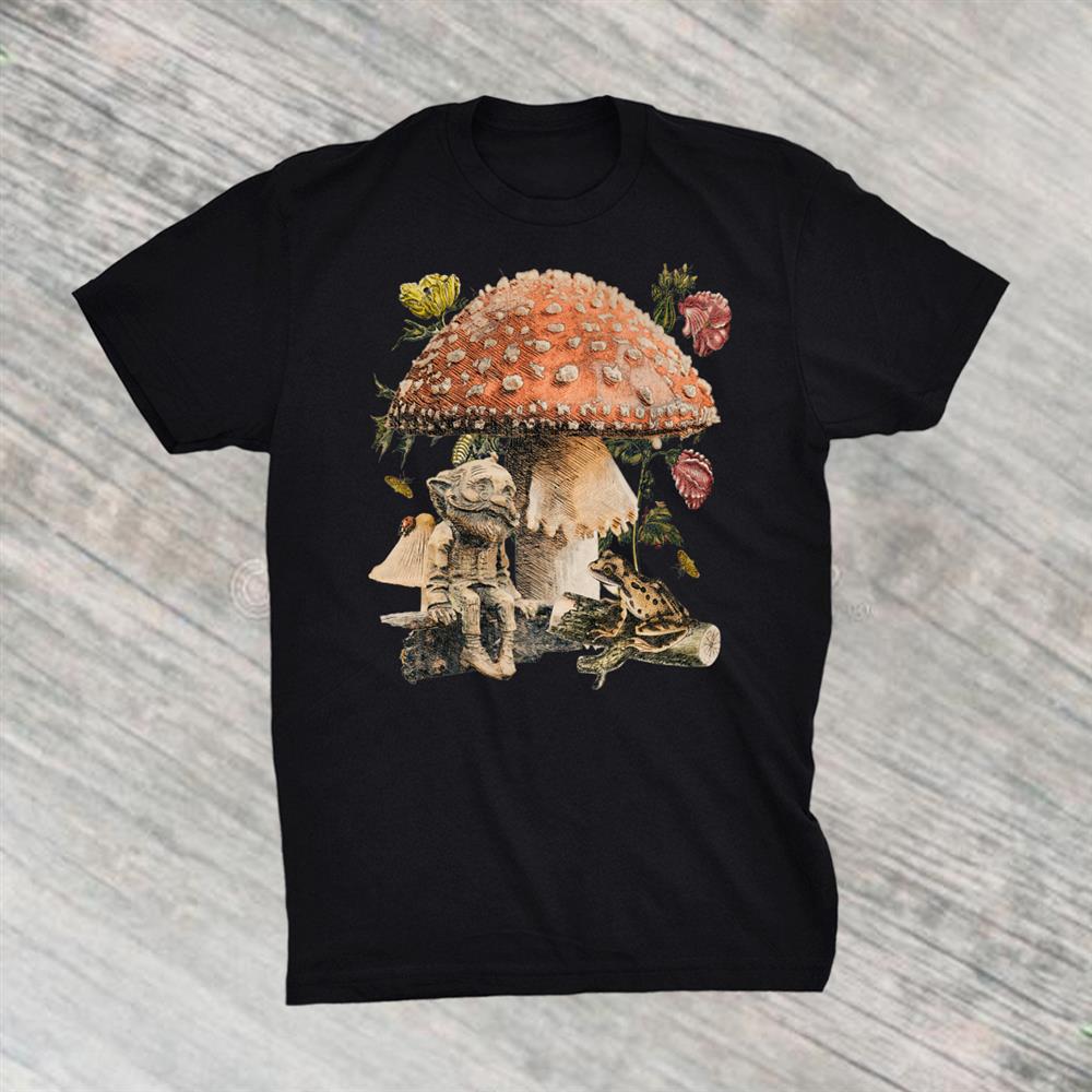 Garden Gnome Frog Vintage Flowers Goblincore Aesthetic Shirt