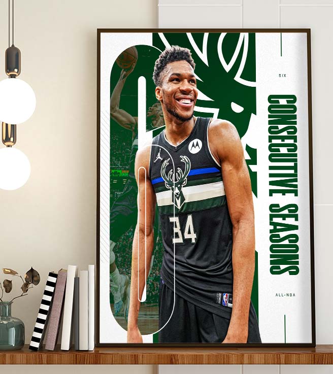 Giannis Antetokounmpo Six Consecutive Season All-NBA Art Decor Poster Canvas